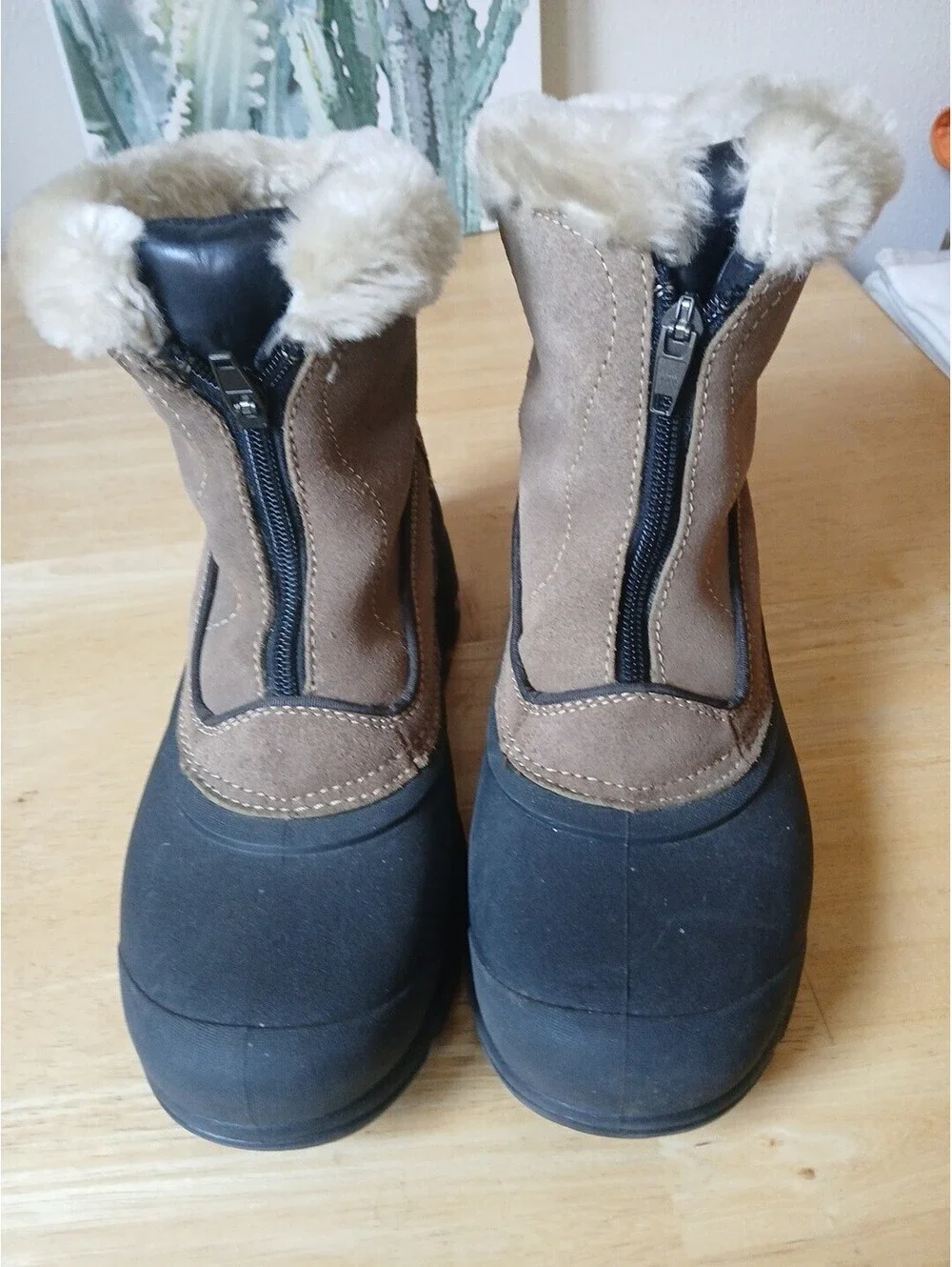 SOREL Women's 8 Snow Angel Black & Brown Short Zip Winter Boots #NL1840-234